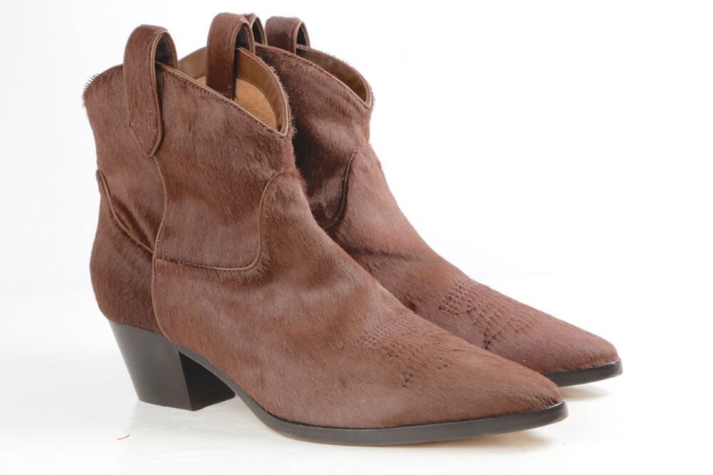 Max Mara Brown Calf Hair Pony Hair Western Ankle Boots Cowboy Heel Size 41 / 11